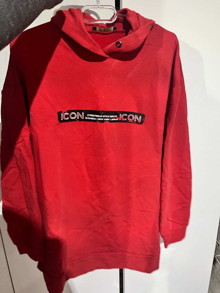 Düğmeli Kırmızı Kadın Sweatshirt - Görsel 2