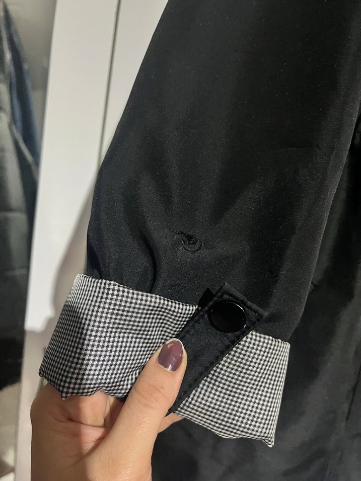 Düğmeli Siyah Midi Kadın Ceket - Görsel 5