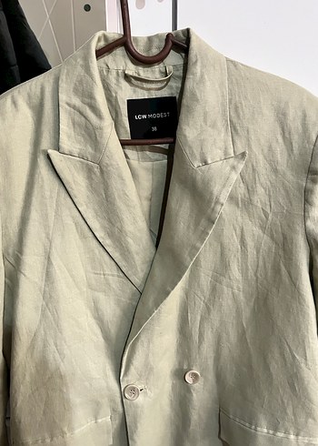 Kadın Bej Keten Düğmeli Blazer Ceket - Görsel 2
