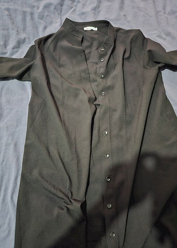 Düğmeli Siyah Uzun Gömlek Tunik 40 Beden - Görsel 2