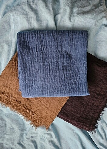 Üçlü Pamuk Şal (Petrol Mavisi, Haki, Siyah) Fresh Scarfs  - Görsel 2