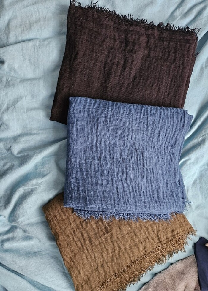 Üçlü Pamuk Şal (Petrol Mavisi, Haki, Siyah) Fresh Scarfs  - Görsel 4