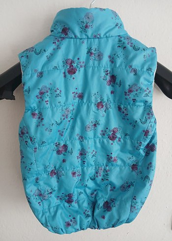 Kız Çocuk Mavi Çiçekli Yüksek Yakalı Yelek - Görsel 2