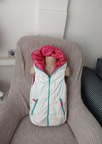 Kız Çocuk Renkli Kapüşonlu Fermuarlı Yelek - Görsel 3