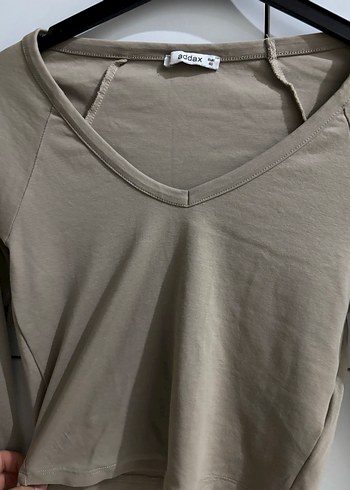 Bej V Yaka Uzun Kollu Kadın Bluz - Görsel 2