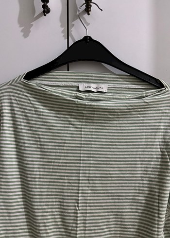 Yeşil beyaz Çizgili Uzun Kollu Kadın Bluz - Görsel 3