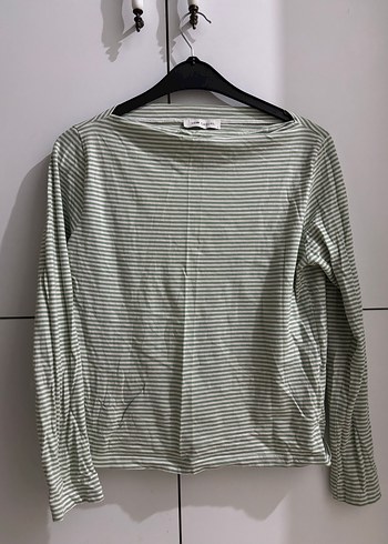 Yeşil beyaz Çizgili Uzun Kollu Kadın Bluz - Görsel 4