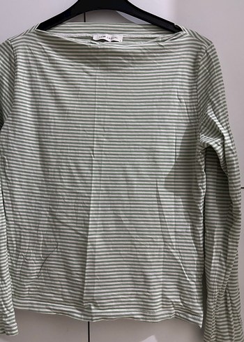 Yeşil beyaz Çizgili Uzun Kollu Kadın Bluz - Görsel 2