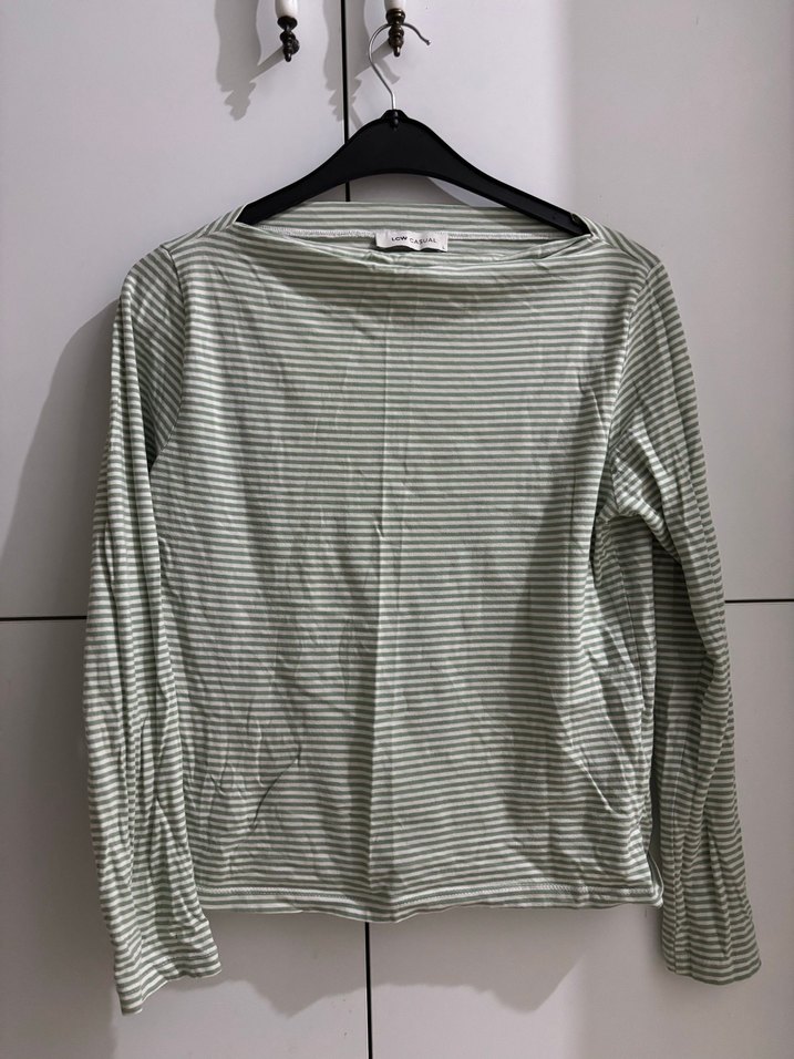Yeşil beyaz Çizgili Uzun Kollu Kadın Bluz - Görsel 4