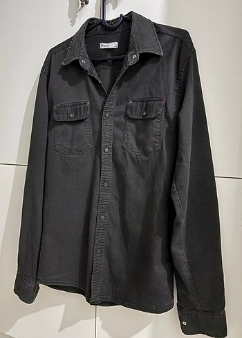Siyah Denim Uzun Kollu Erkek Gömlek - Görsel 3