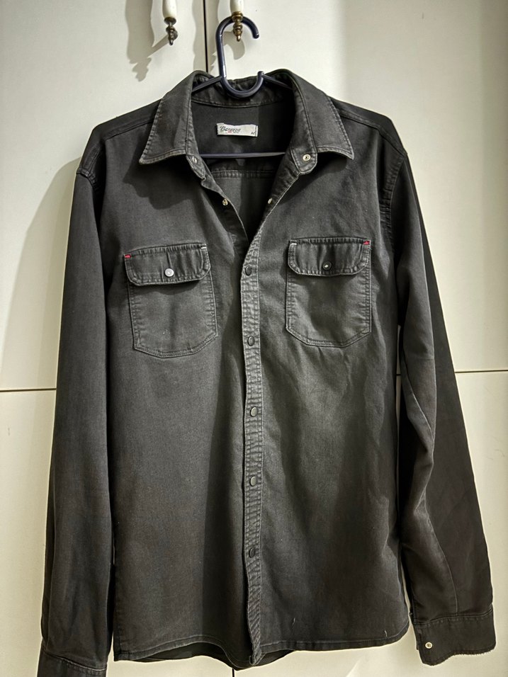 Siyah Denim Uzun Kollu Erkek Gömlek - Görsel 4