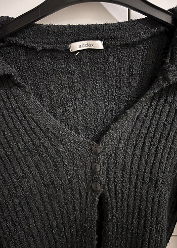 Siyah V Yaka Örgü Kadın Hırka - Görsel 2