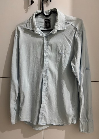 Buz mavi Erkek Keten Uzun Kollu Gömlek - Görsel 4