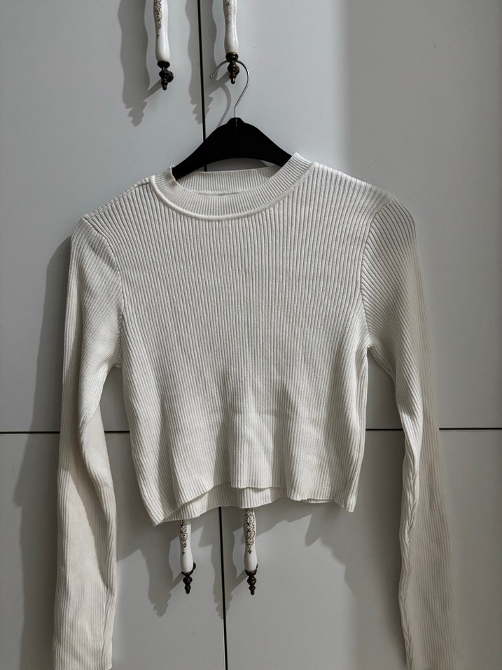Kadın Beyaz İnce Triko Uzun Kollu Kazak - Görsel 2