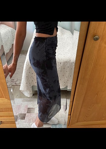 s Beden siyah Renk Siyah Batik Desenli Drapeli Midi Kot Etek