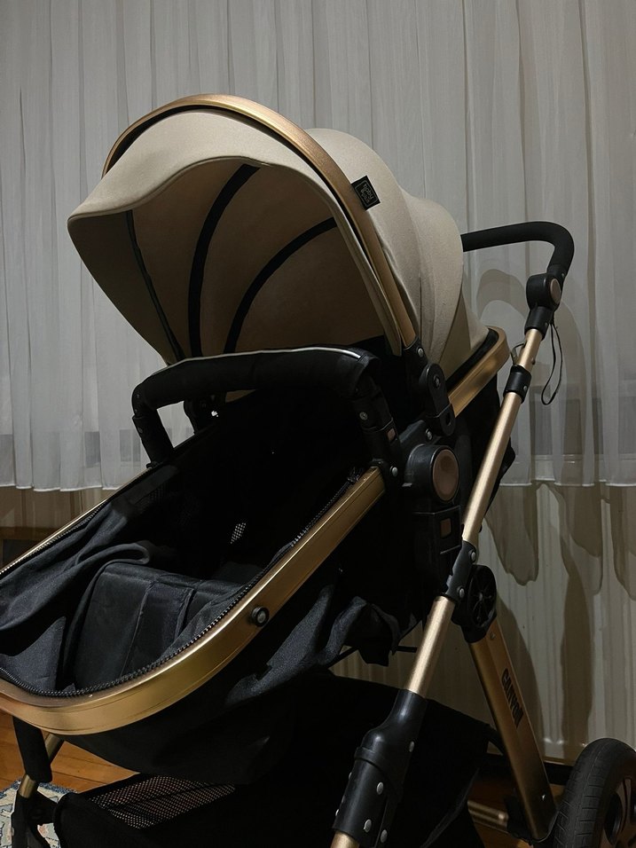 Açık Kahverengi Bebek Arabası ve Oto Koltuğu - Görsel 2