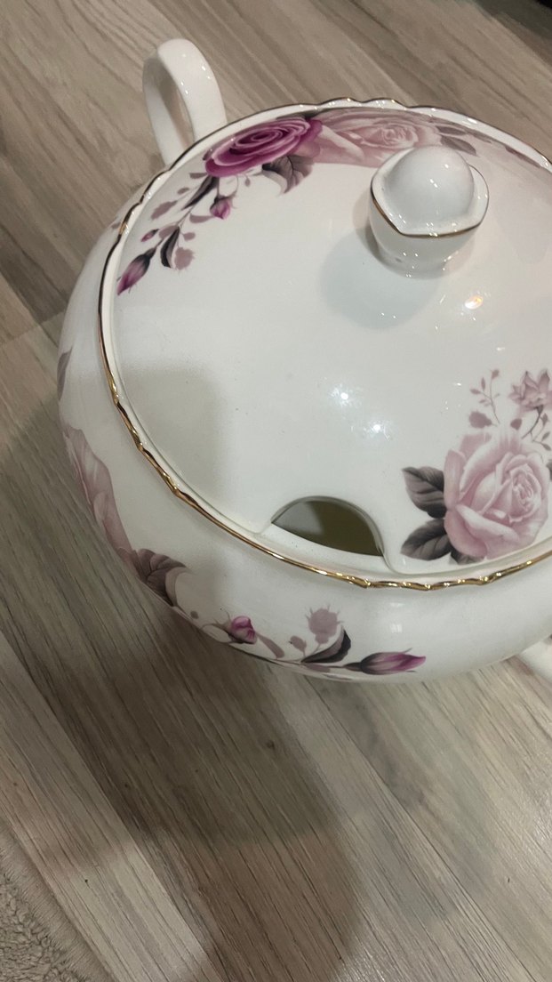 Pastel Çiçek Desenli Beyaz Porselen tencere - Görsel 3