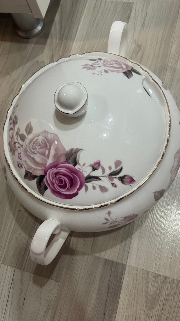 Pastel Çiçek Desenli Beyaz Porselen tencere - Görsel 4