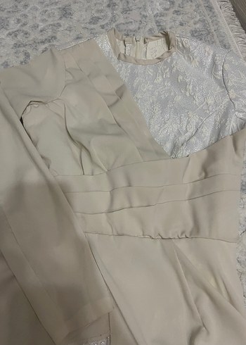 Uzun Kollu Beyaz Bohem Abiye Elbise - Görsel 4