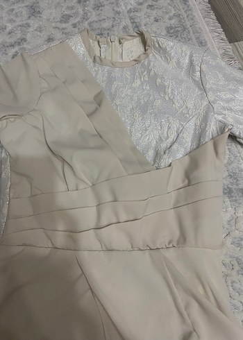 Uzun Kollu Beyaz Bohem Abiye Elbise - Görsel 3