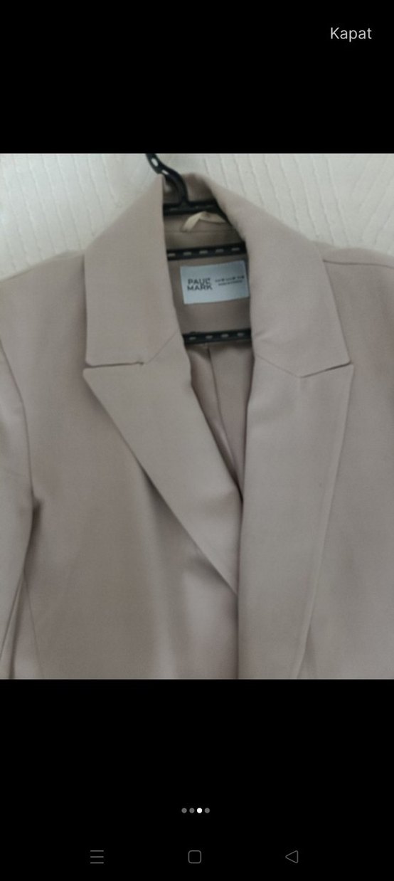 Düğmeli Bej Kadın Blazer Ceket - Görsel 3