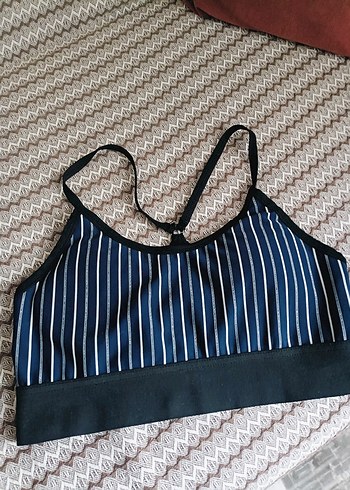 Çizgili Mavi Spor Sütyeni - Görsel 2