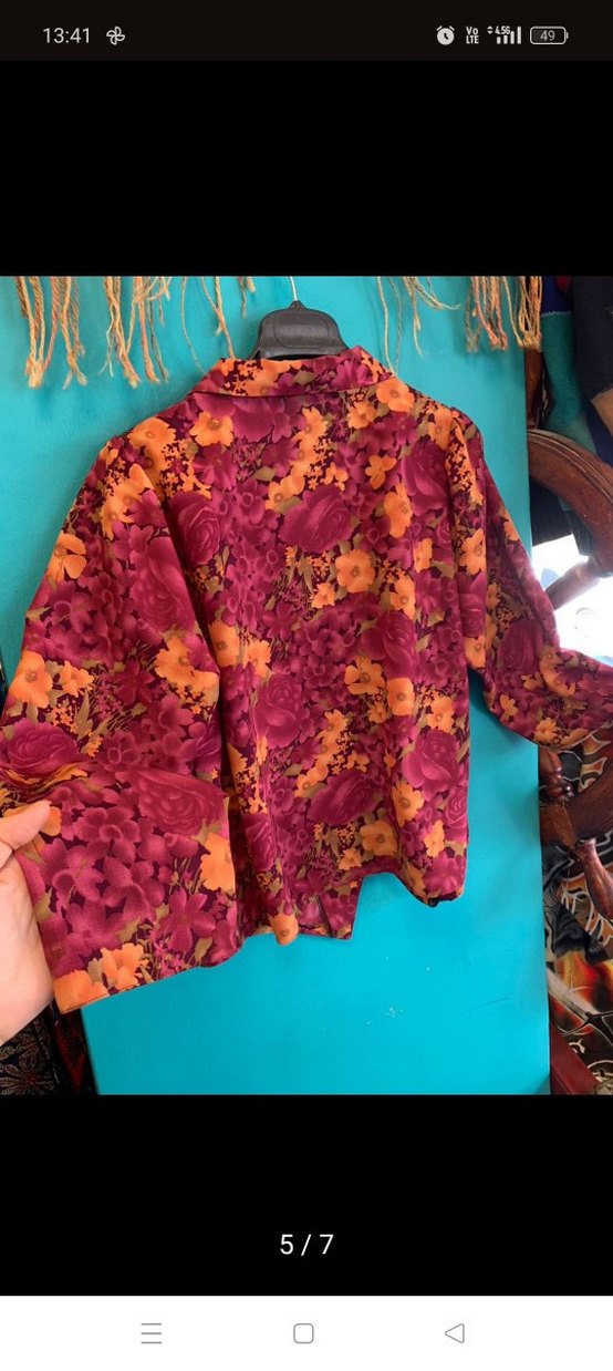 Bordo Çiçek Desenli Bohem Kadın Gömlek - Görsel 5