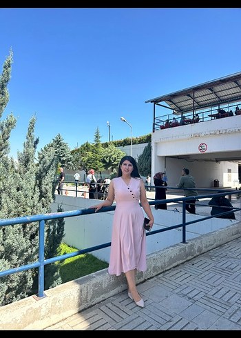 m Beden Pembe Uzun Elbise, Strappy Askılı, Regular Fit