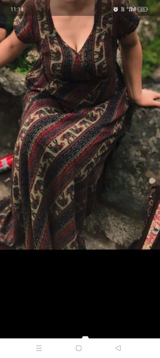 Bohem V Yaka Desenli Midi Elbise - Görsel 2