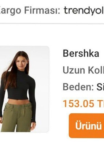 Bershka siyah crop üst uzun kol