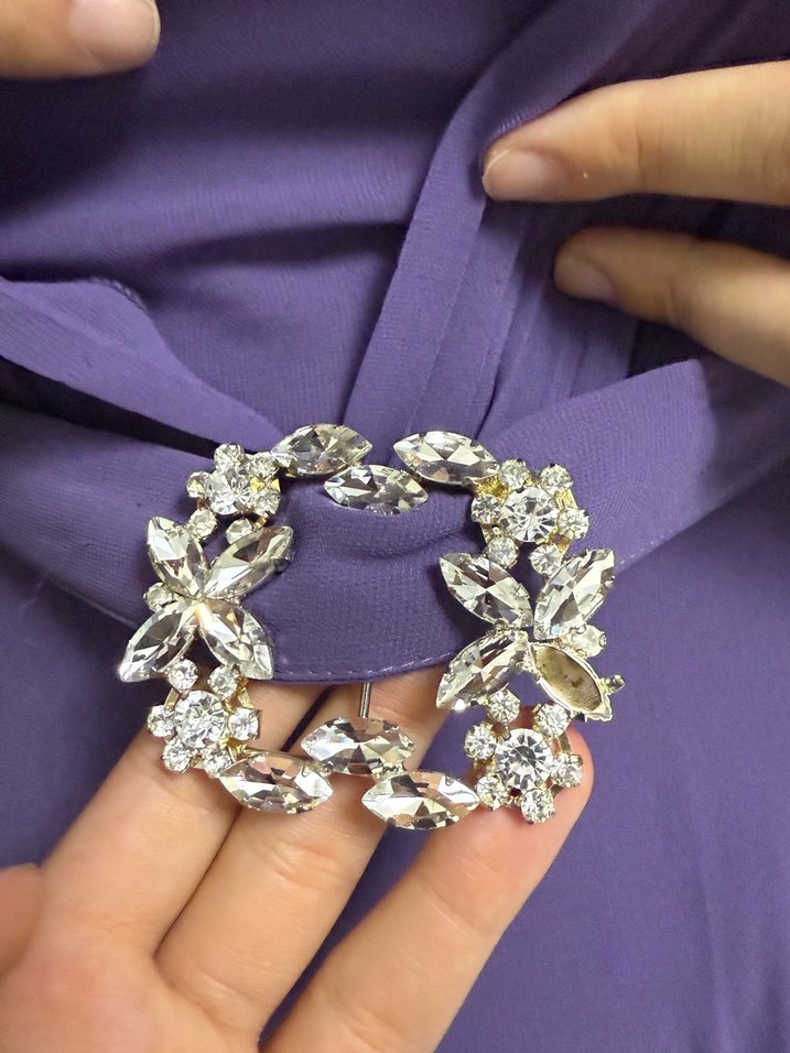 Mor Uzun Drapeli Tesettür Abiye Elbise - Görsel 3