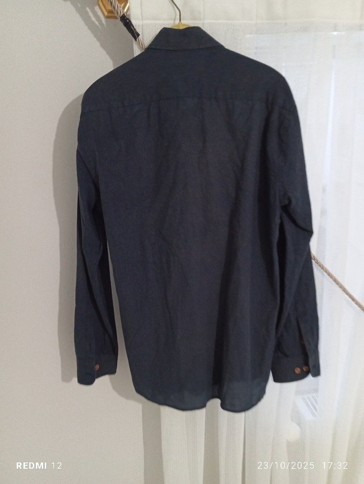 Erkek Gri Denim Uzun Kollu Gömlek - Görsel 3