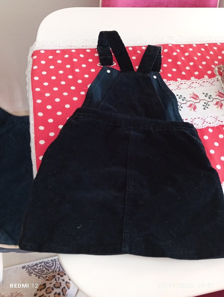 Kız Çocuk Siyah Kot Goth Askılı Tulum - Görsel 3