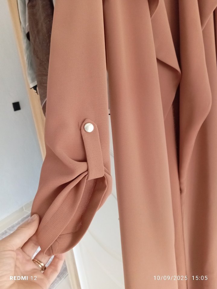 taba Uzun Keten Kadın Trençkot - Görsel 3