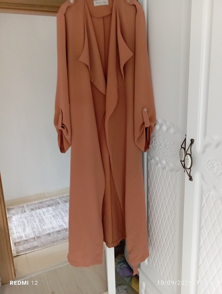 taba Uzun Keten Kadın Trençkot - Görsel 2