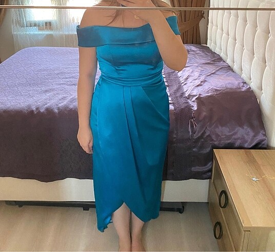 saten midi elbise