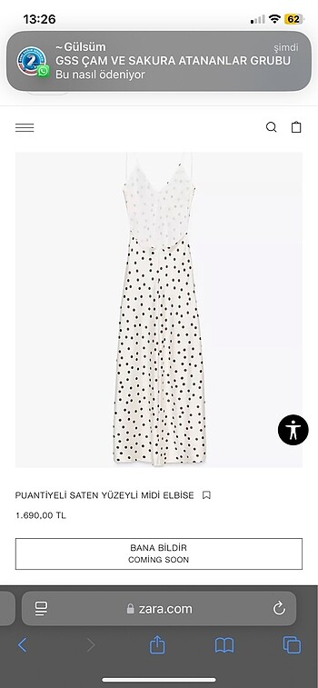 Zara Puantiyeli saten yüzeyli midi elbise
