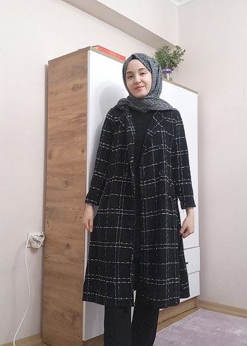 Kadın Siyah Ekose Desenli trençkot