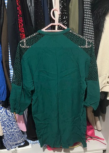 Dantel Detaylı Yeşil Bohem Uzun Kollu Gömlek - Görsel 2