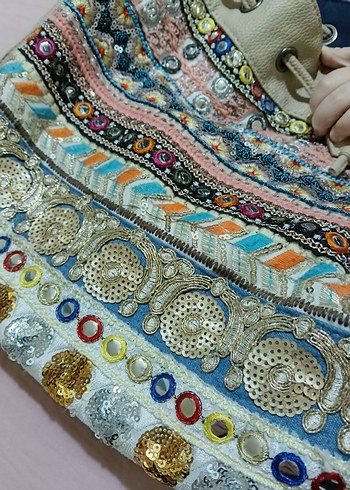 Bohem Çok Renkli İşlemeli Kadın Çanta - Görsel 2