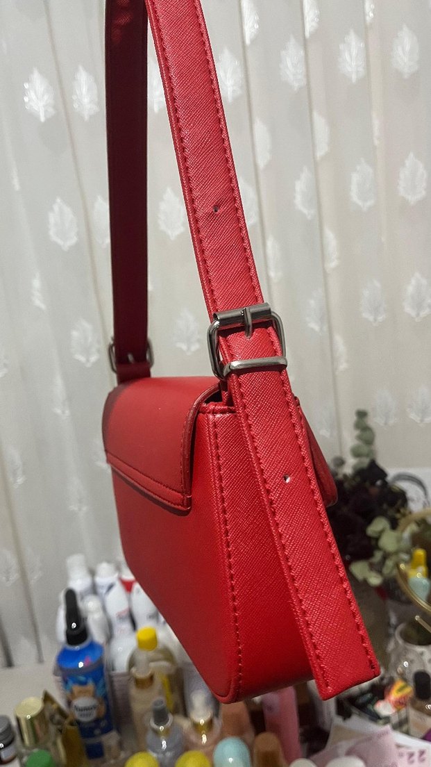 Kırmızı Deri Kadın Omuz Çantası - Görsel 2