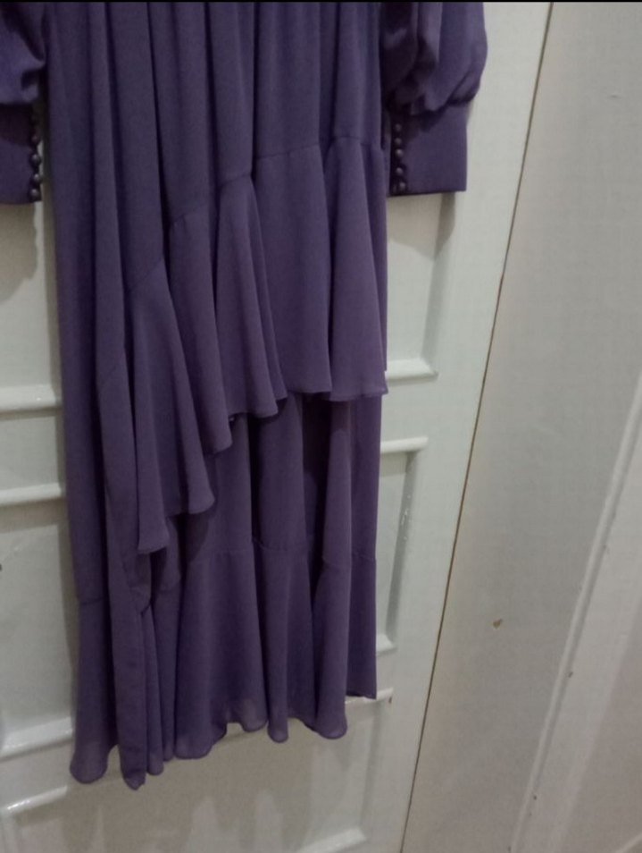 Kadın Mor Piliseli Uzun Elbise - Görsel 3