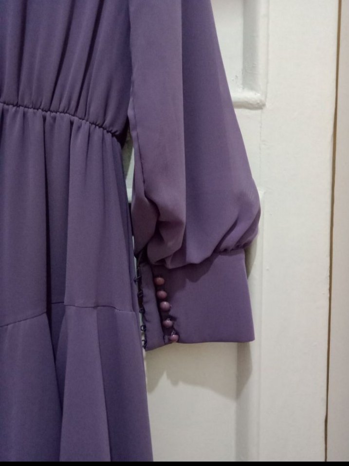 Kadın Mor Piliseli Uzun Elbise - Görsel 4