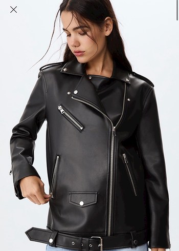 s Beden Kadın Siyah stradivarius Deri Biker Ceket