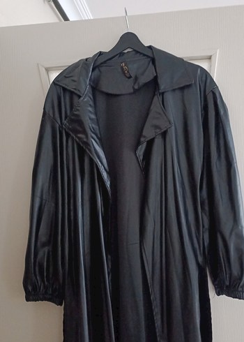 siyah uzun deri trenç - Görsel 4