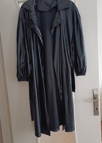 siyah uzun deri trenç - Görsel 2