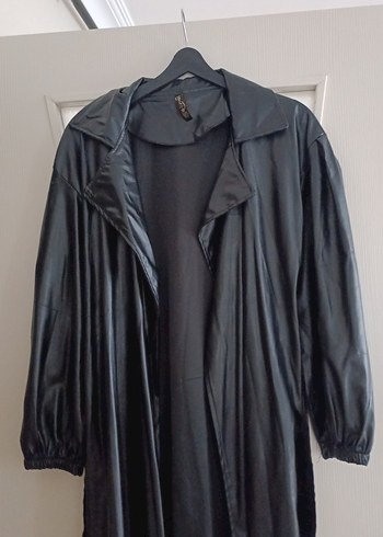 siyah uzun deri trenç - Görsel 5