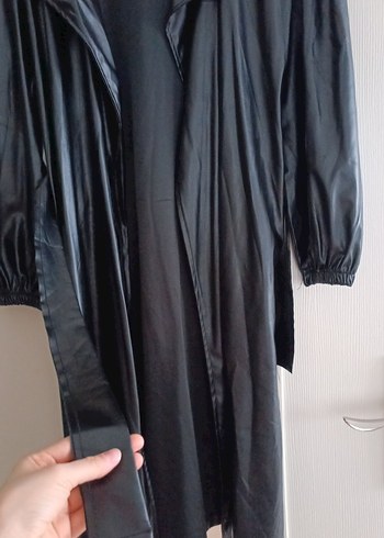 siyah uzun deri trenç - Görsel 3