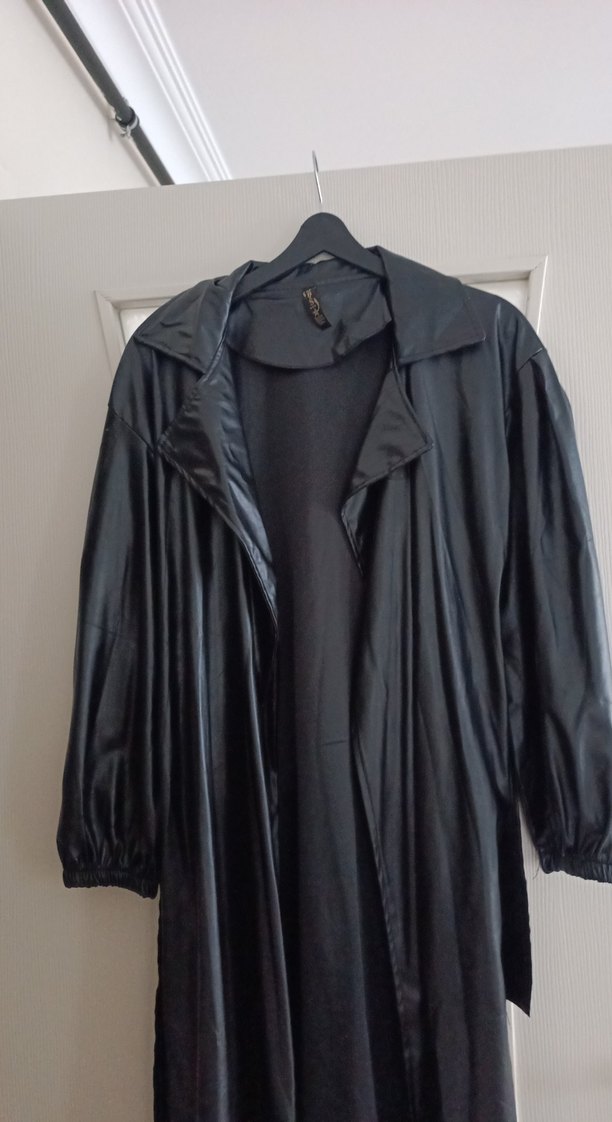 siyah uzun deri trenç - Görsel 4