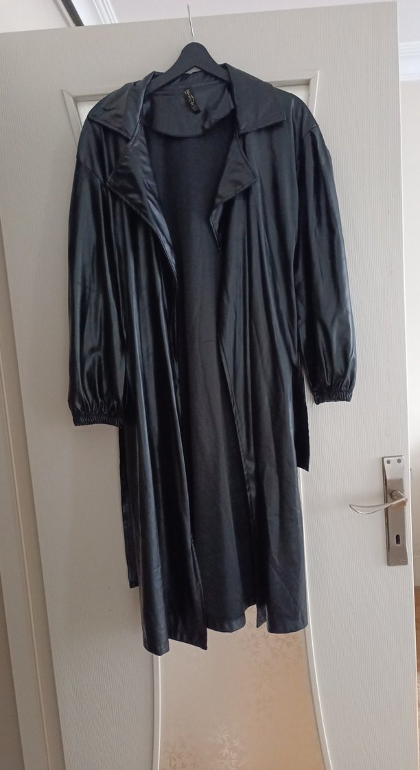 siyah uzun deri trenç - Görsel 2